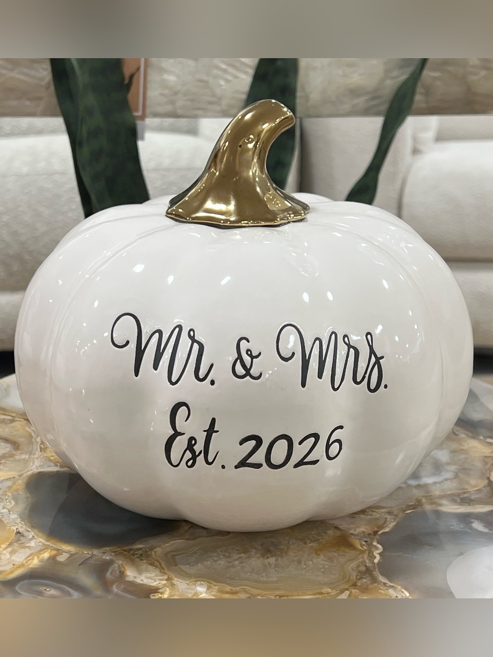 Martha Stewart 2026 Mr & Mrs Wedding Pumpkin Keepsake Decor With Gold Stem NWT